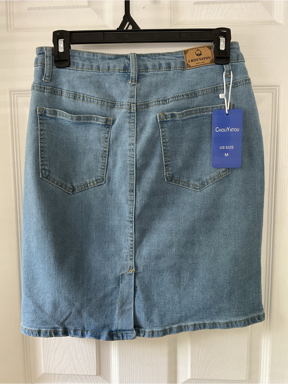NWT ChouYatou Light Wash Stretch Denim Pencil Skirt Size M - Picture 4 of 12